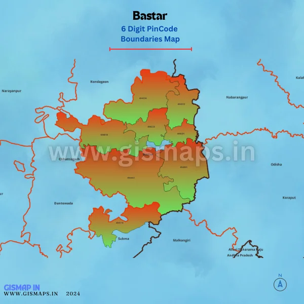 Bastar Pincode Boundaries Map (Chhatisgarh)