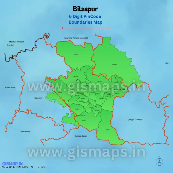 Bilaspur Pincode Boundaries Map (Chhatisgarh)