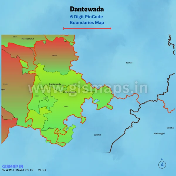 Dantewada Pincode Boundaries Map (Chhatisgarh)