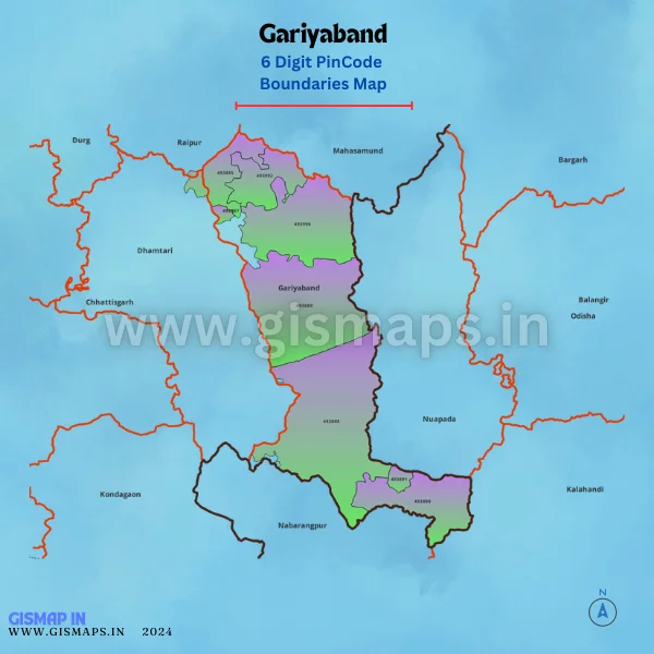 Gariyaband Pincode Boundaries Map (Chhatisgarh)