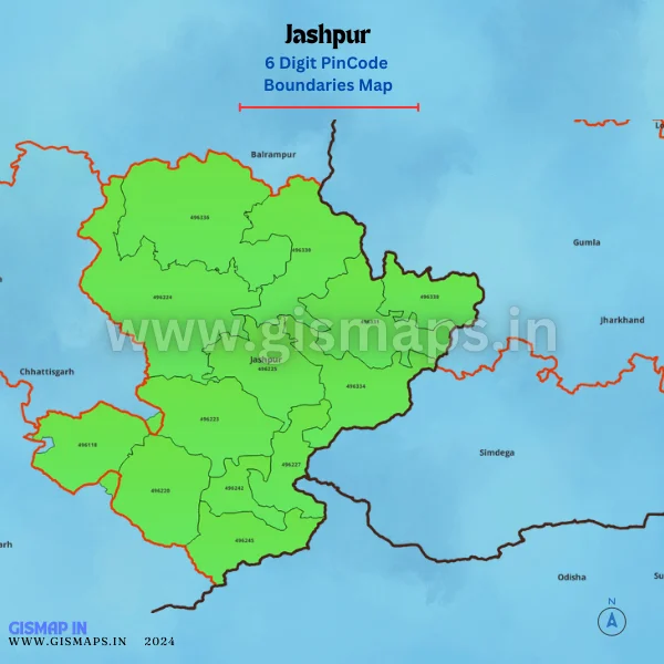 Jashpur Pincode Boundaries Map (Chhatisgarh)