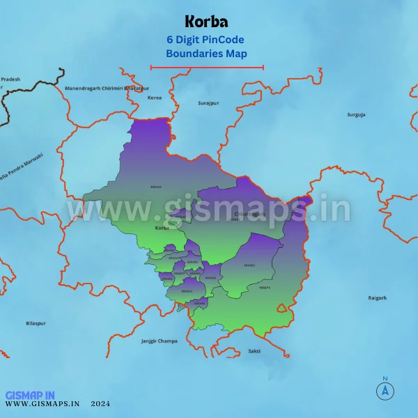 Korba Pincode Boundaries Map (Chhatisgarh)