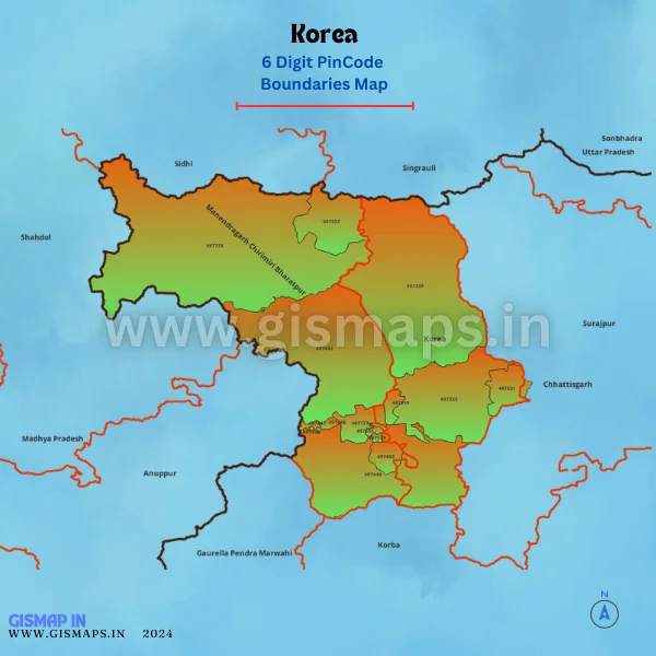 Korea Pincode Boundaries Map (Chhatisgarh)