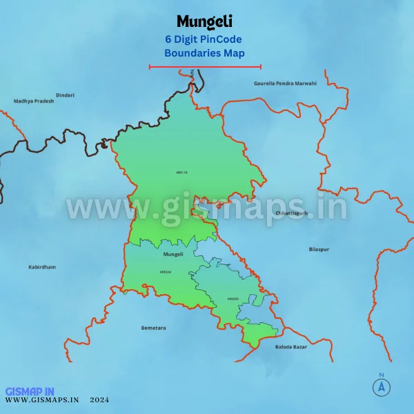 Mungeli Pincode Boundaries Map (Chhatisgarh)