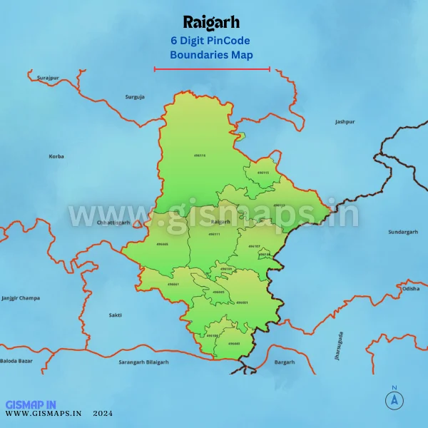 Raigarh Pincode Boundaries Map (Chhatisgarh)