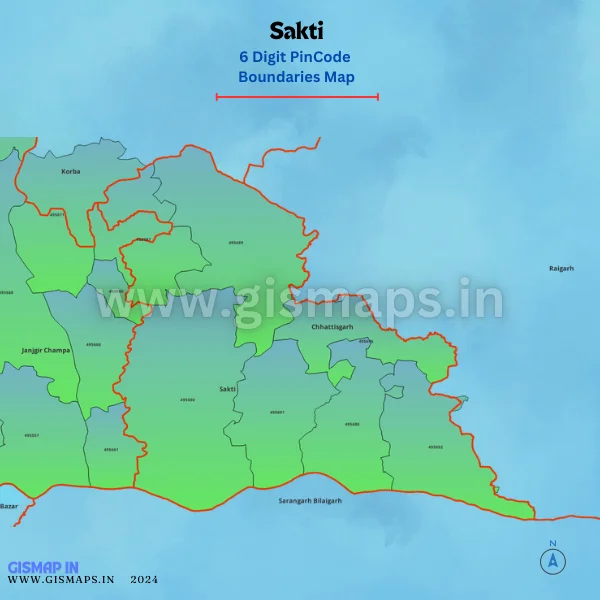 Sakti Pincode Boundaries Map (Chhatisgarh)