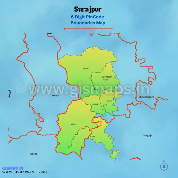 Surajpur Pincode Boundaries Map (Chhatisgarh)