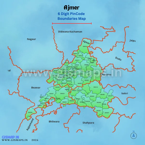 Ajmer PincodeBoundaries Map (Rajasthan)