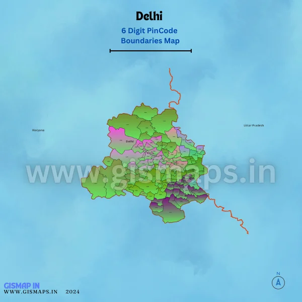 Delhi 6 Digit Pincode Boundaries Map