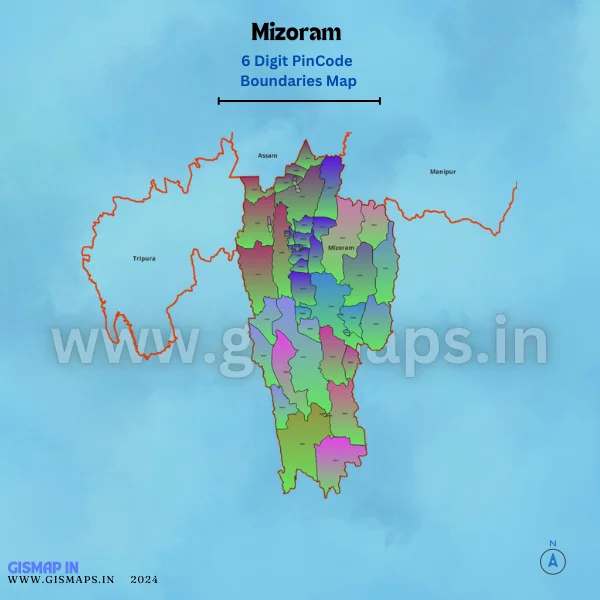 Mizoram 6 Digit Pincode Boundaries Map