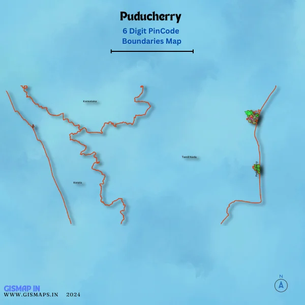 Puducherry 6 Digit Pincode Boundaries Map