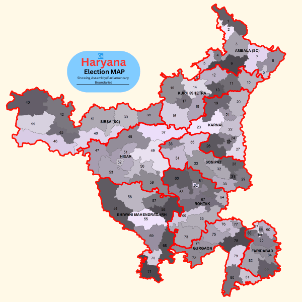 India Haryana Election Map Showing Haryana Assembly and Parliamentary Boundaries