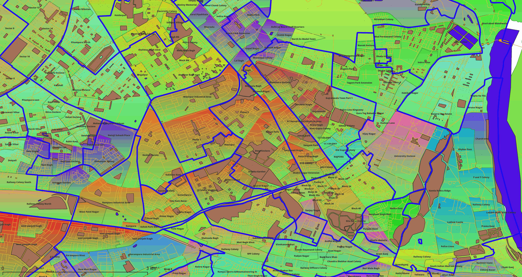 Delhi Ward Boundaries Map with City Map GISMAP IN