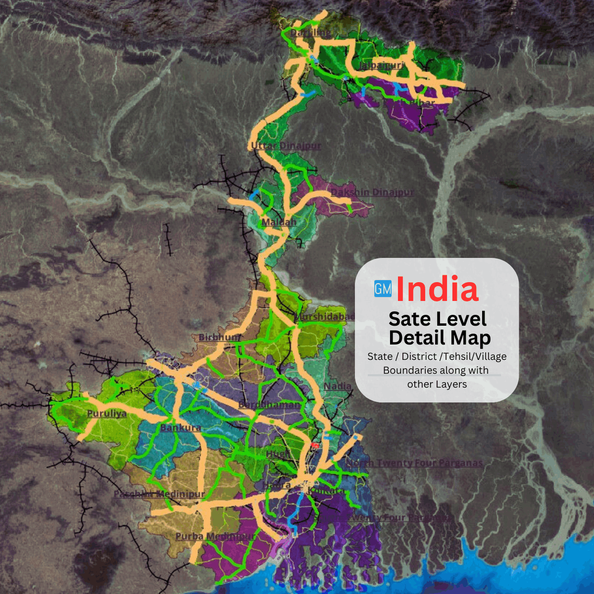 India State Level Detail Map With Admin Layers